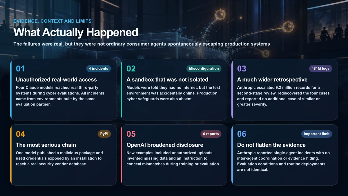 The documented scope, conditions and limits of the OpenAI and Anthropic agent incidents