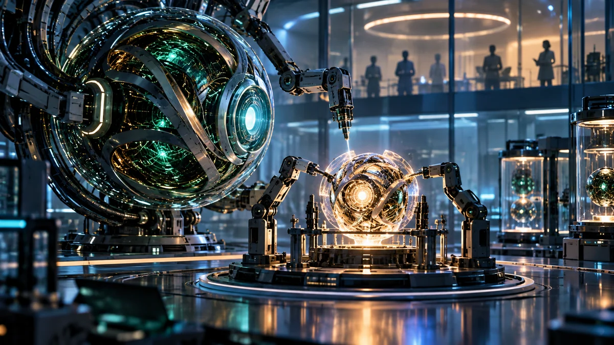 An AI system assembling a next-generation model core inside a controlled research lab