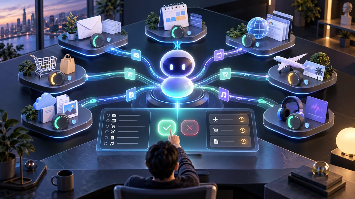 Connected services passing through visible permission and approval controls