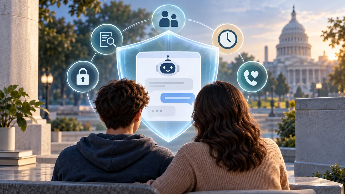 Youth AI chatbot protections represented outside the US Capitol