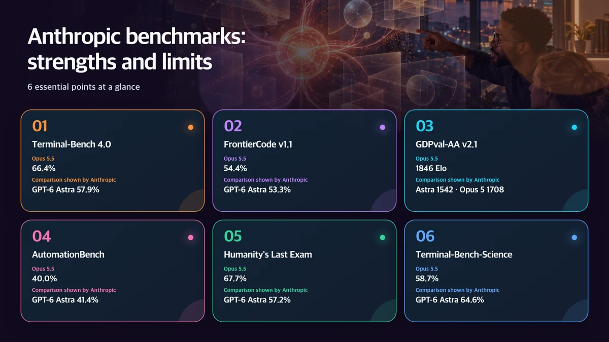 Anthropic benchmark strengths and limits: Evaluation, Opus 5.5, Comparison shown by Anthropic