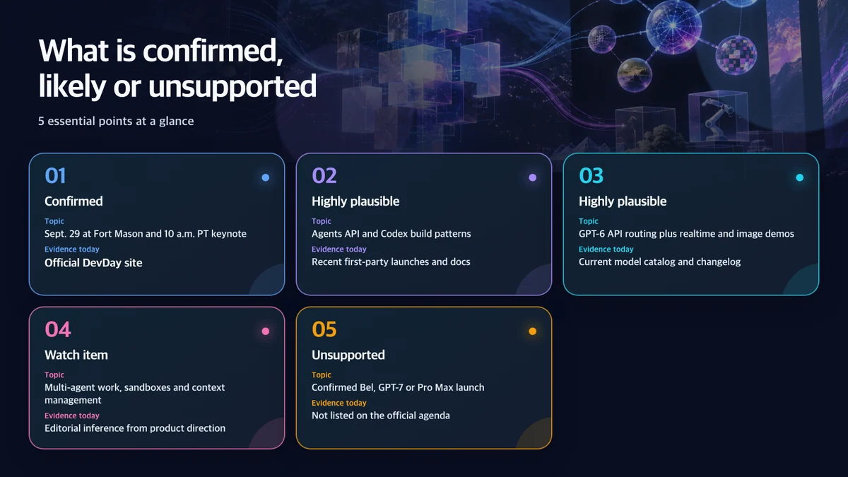 What is confirmed, likely or unsupported: Status, Topic, Evidence today