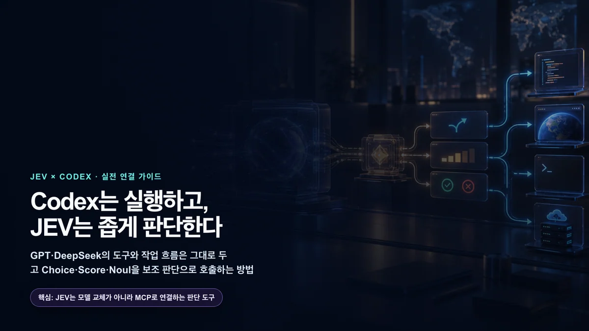 Codex가 전체 작업을 이끌고 JEV가 좁은 판단을 구조화된 값으로 돌려주는 연결 구조