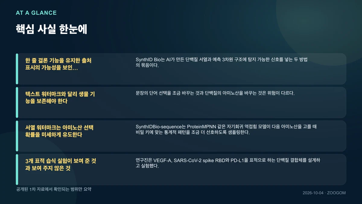 핵심 사실을 네 칸으로 요약한 인포그래픽